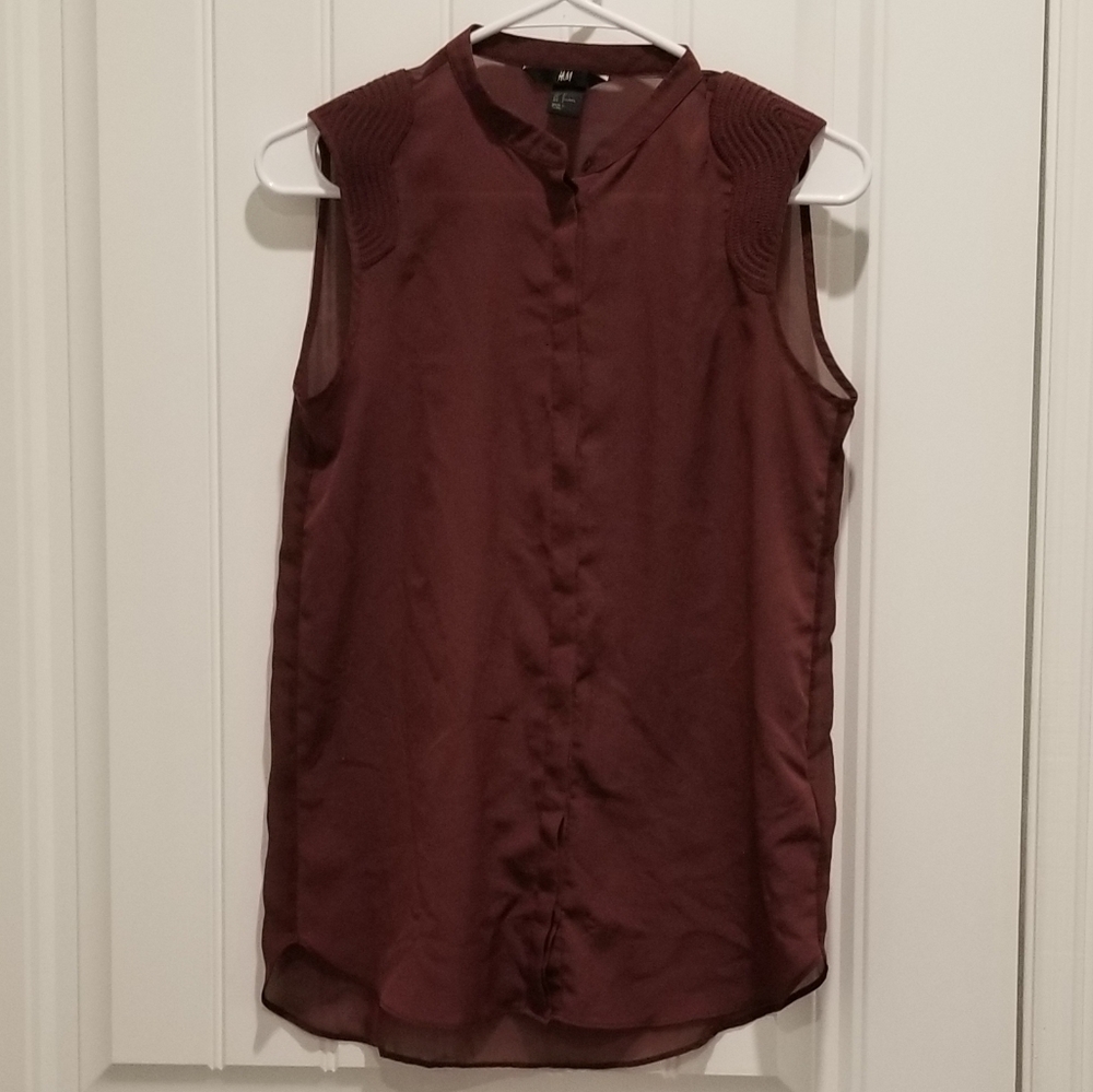 H&M sheer maroon/burgundy/red Blouse size 4 (small)